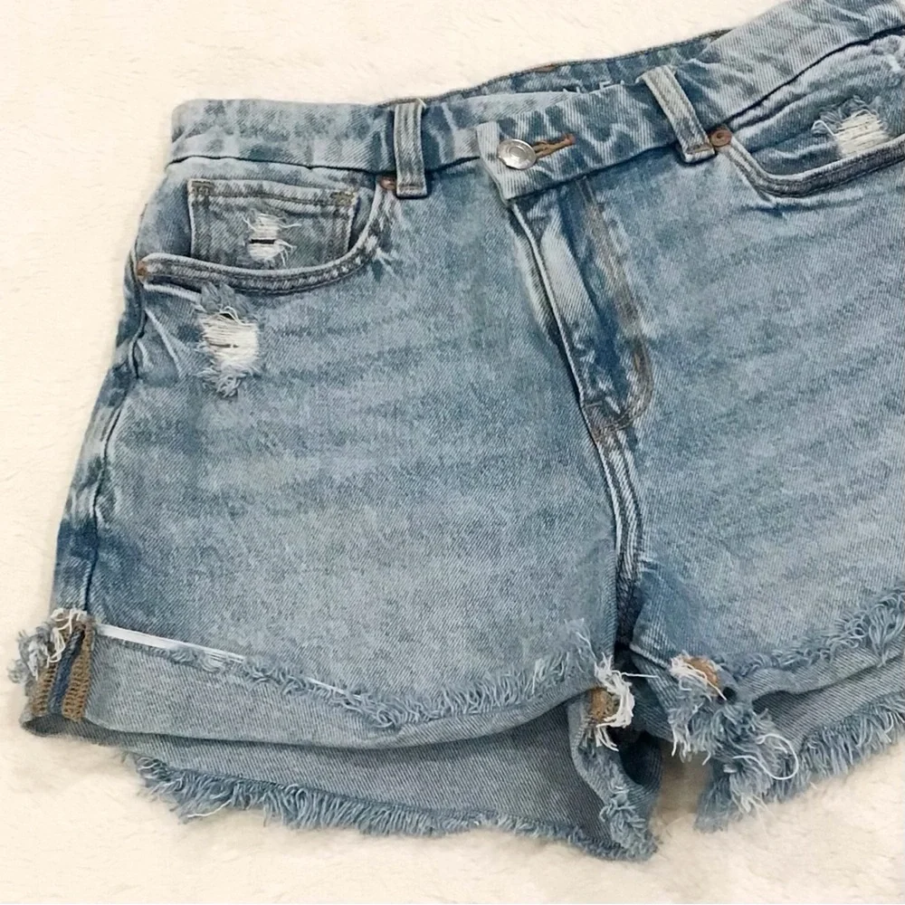American Eagle 2 Curvy Mom Denim Shorts Stretch High Rise Crossover Waistband